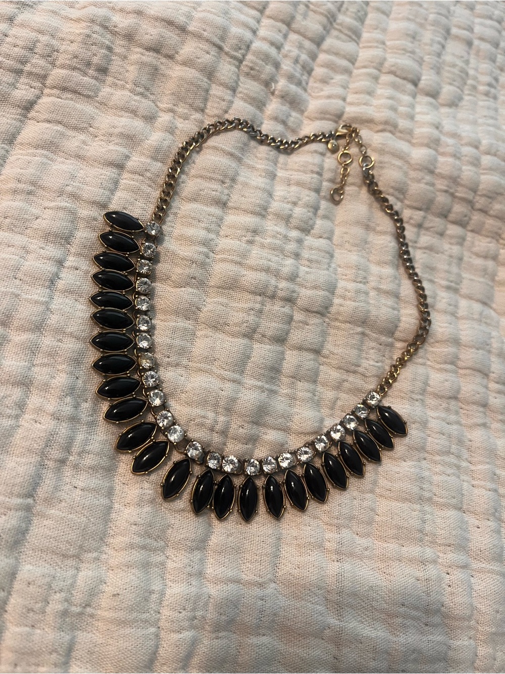 J. Crew Gold-Tone Necklace with Black Marquise Stones and Clear Crystals